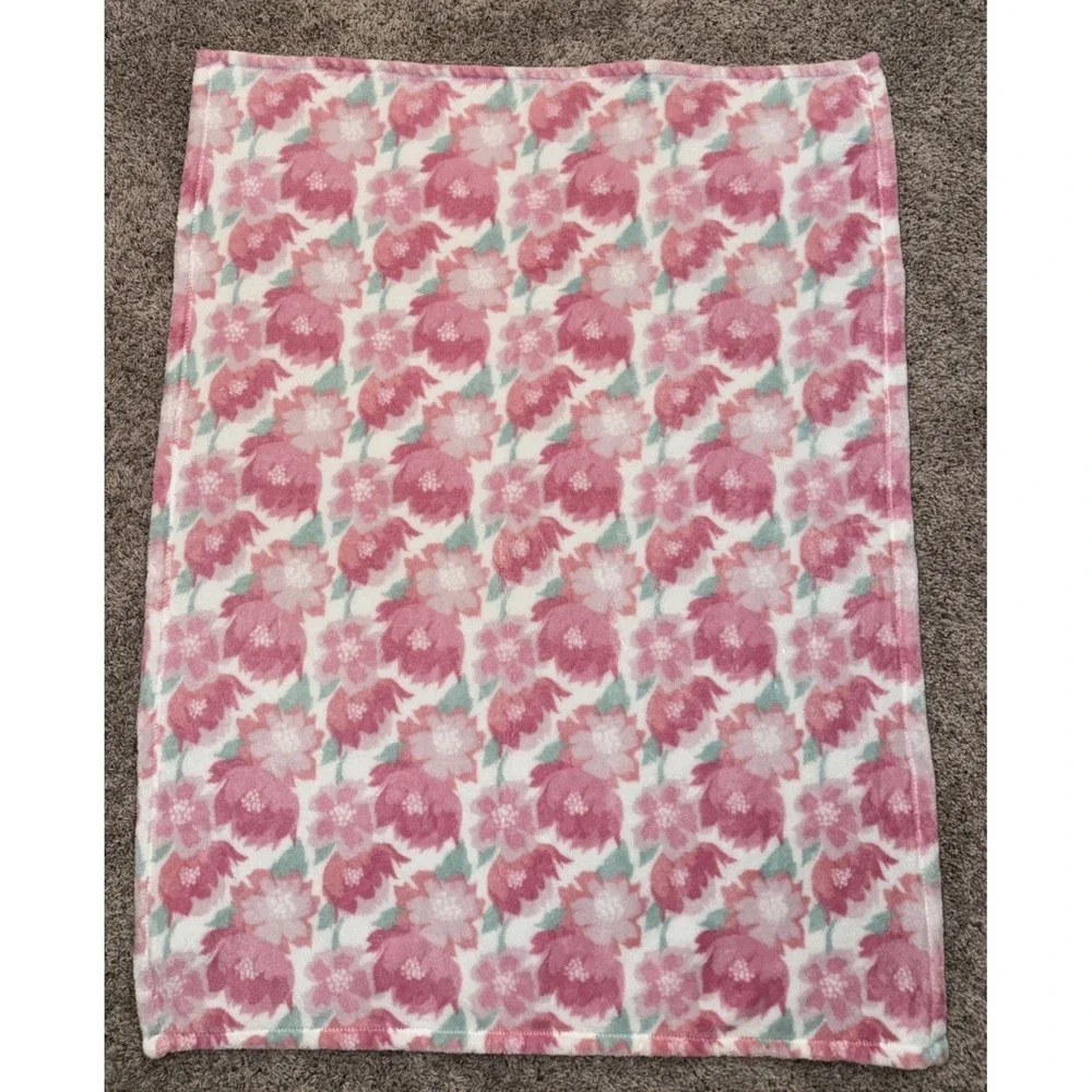 Adirondack Baby Blanket Pink Floral Flowers Lightweight Soft Plush‎ Girls